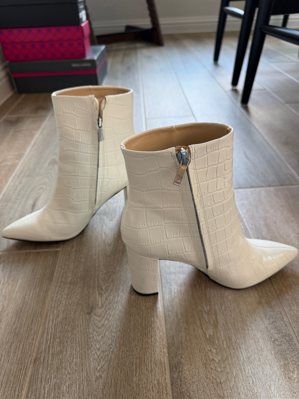 Marc Fisher White Croc-Embossed Pointed Toe Booties - Picture 3 of 9